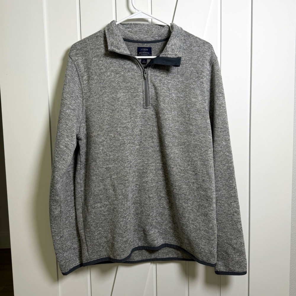 J.CREW Fleece 1/4 Zip Mock Neck Sweater Men's Gray Size large Normcore Gorpcore